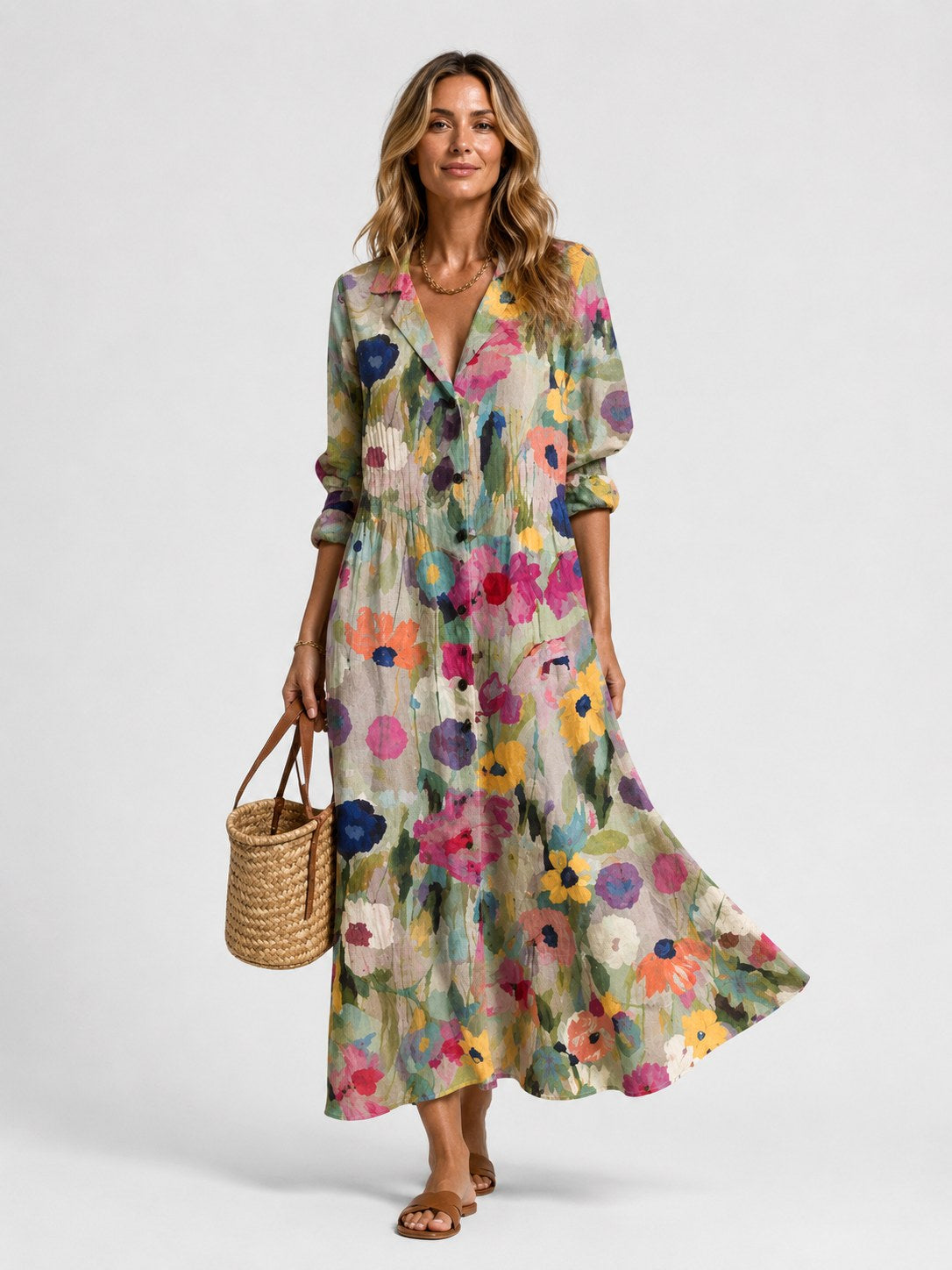 Maisie | Women's Printed Shirt Dress, Relaxed-Fit Everyday Dress | Animated Apparel | Orange