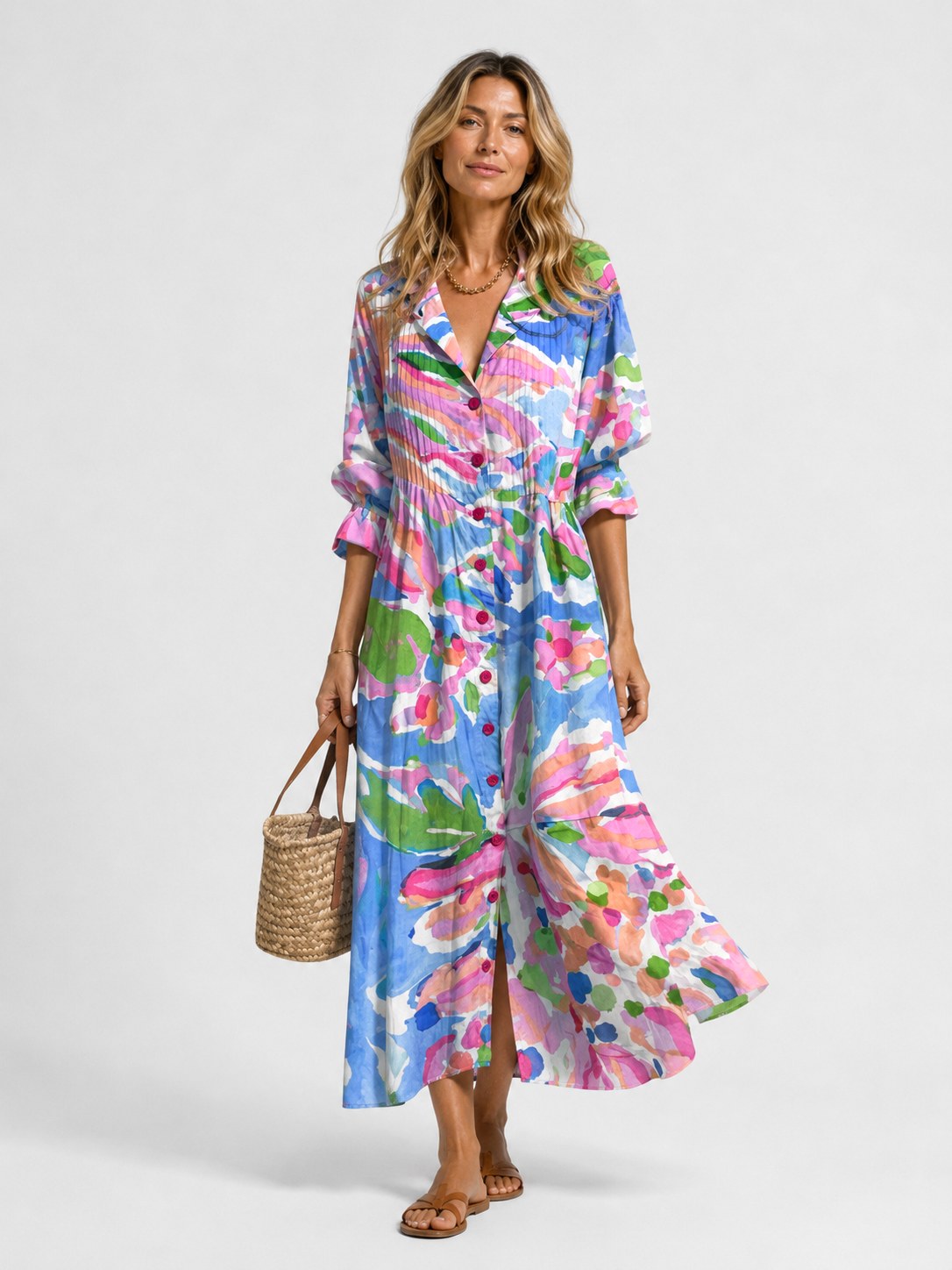 Maisie | Women's Printed Shirt Dress, Relaxed-Fit Everyday Dress | Animated Apparel | Light Blue