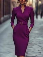 Maja | Women's Midi Dress with Belted Waist and Long Sleeves, Soft Knit Midi Dress | Animated Apparel