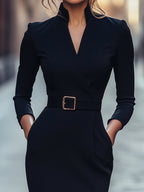 Maja | Women's Midi Dress with Belted Waist and Long Sleeves, Soft Knit Midi Dress | Animated Apparel
