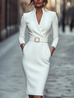 Maja | Women's Midi Dress with Belted Waist and Long Sleeves, Soft Knit Midi Dress | Animated Apparel