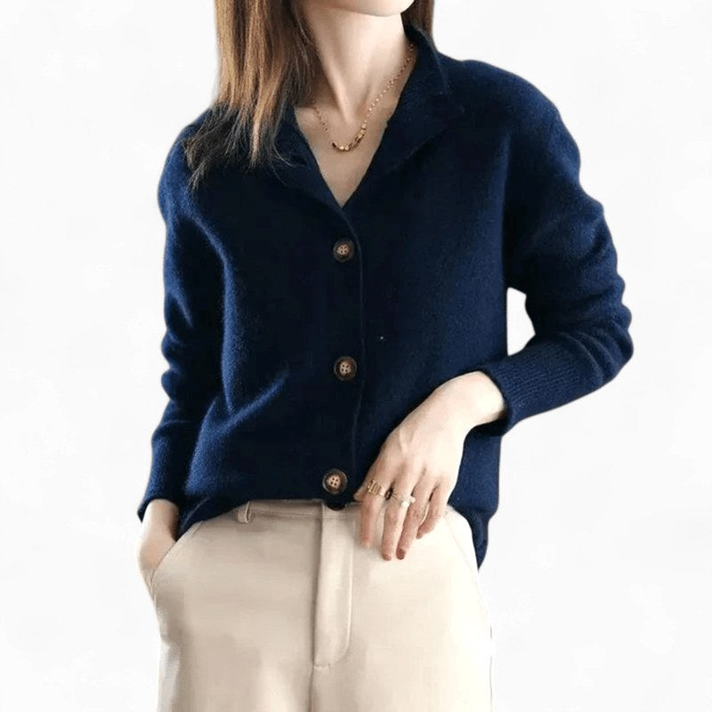 Mallory | Women's Cashmere Cardigan, Classic Button-Front Cardigan | Animated Apparel