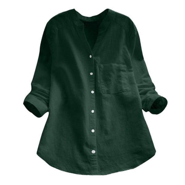 Mallory | Women's Linen V-Neck Shirt with Chest Pocket - Army Green