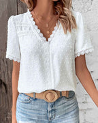 Mallory | Women's Swiss Dot V-Neck Boho Blouse - image 3