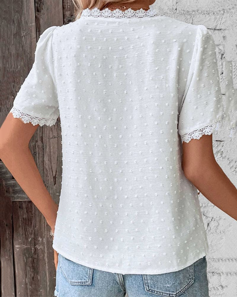 Mallory | Women's Swiss Dot V-Neck Boho Blouse - image 5