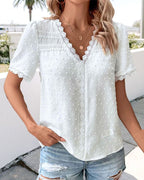 Mallory | Women's Swiss Dot V-Neck Boho Blouse - image 6