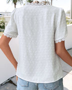 Mallory | Women's Swiss Dot V-Neck Boho Blouse - image 8