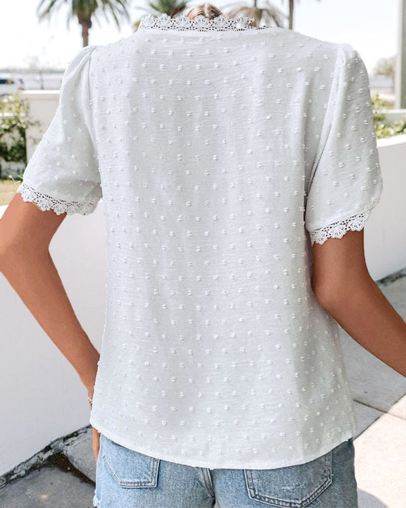 Mallory | Women's Swiss Dot V-Neck Boho Blouse - image 8