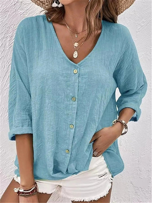 Mallory | Women's V-Neck Button-Front Blouse Top - image 1