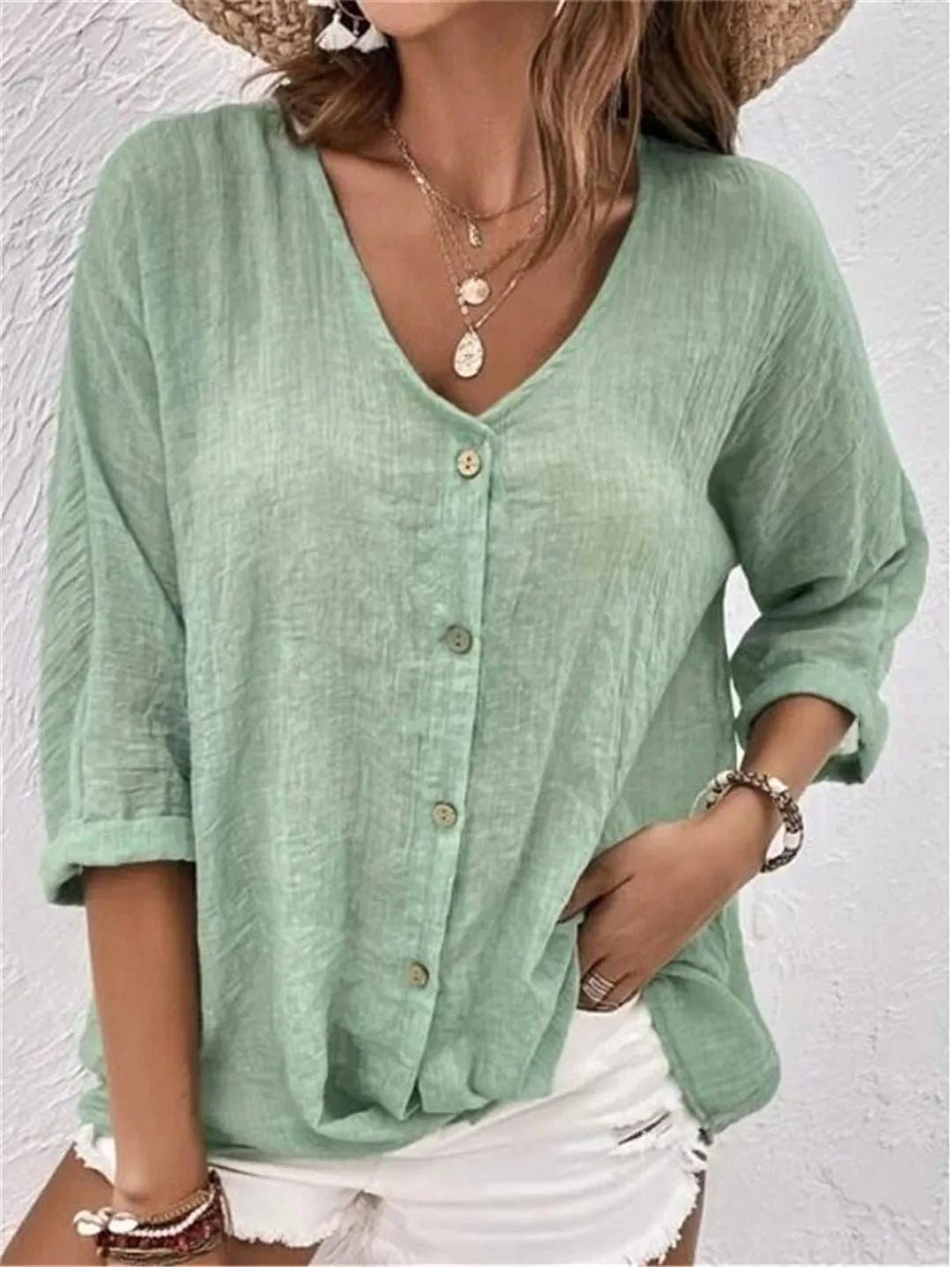 Mallory | Women's V-Neck Button-Front Blouse Top - image 3