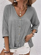 Mallory | Women's V-Neck Button-Front Blouse Top - image 5
