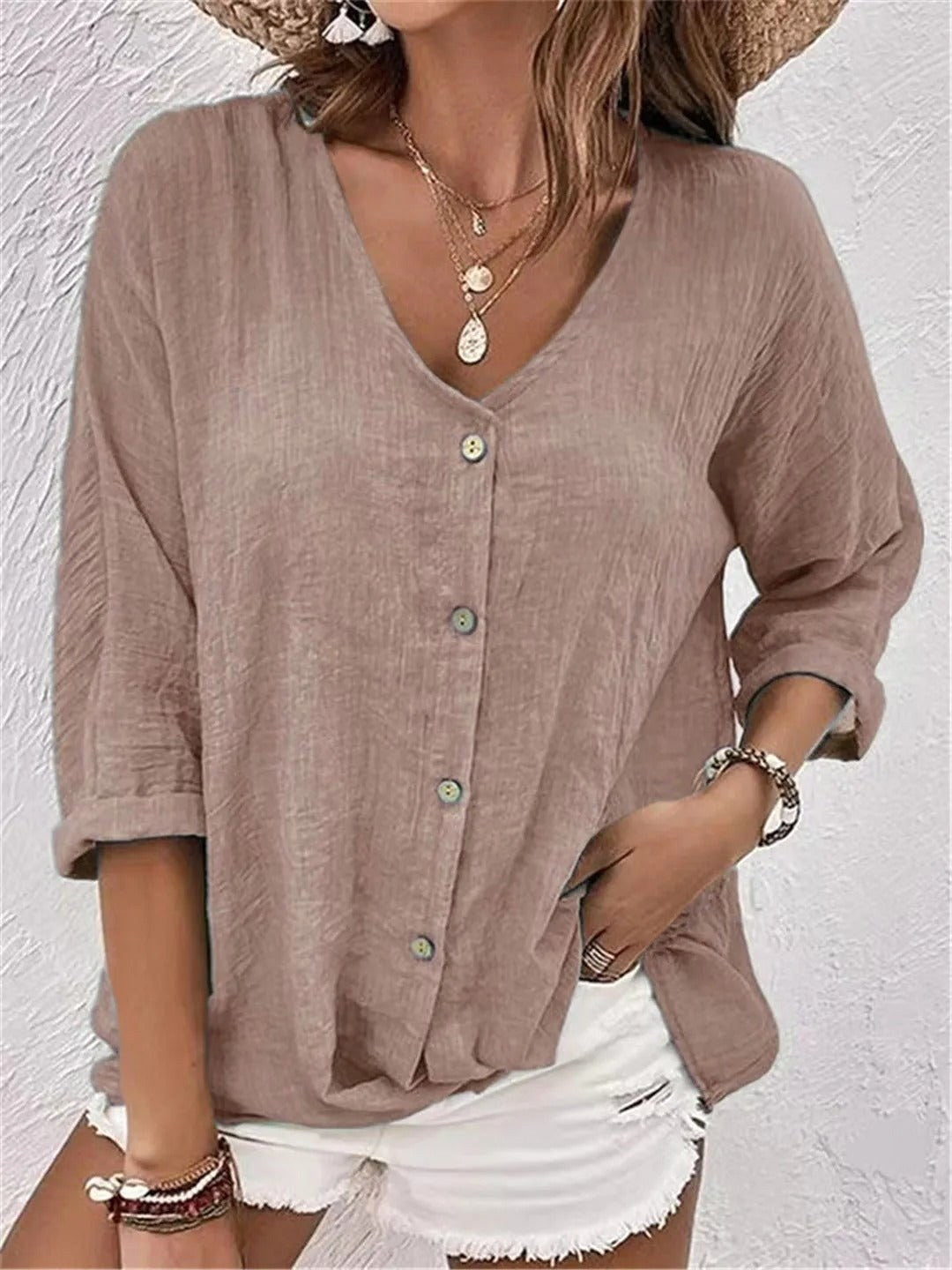 Mallory | Women's V-Neck Button-Front Blouse Top - image 9