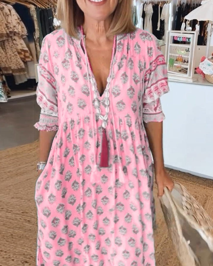 Mana | Women's Floral V-Neck Midi Dress - image 10