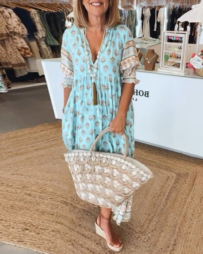 Mana | Women's Floral V-Neck Midi Dress - image 13