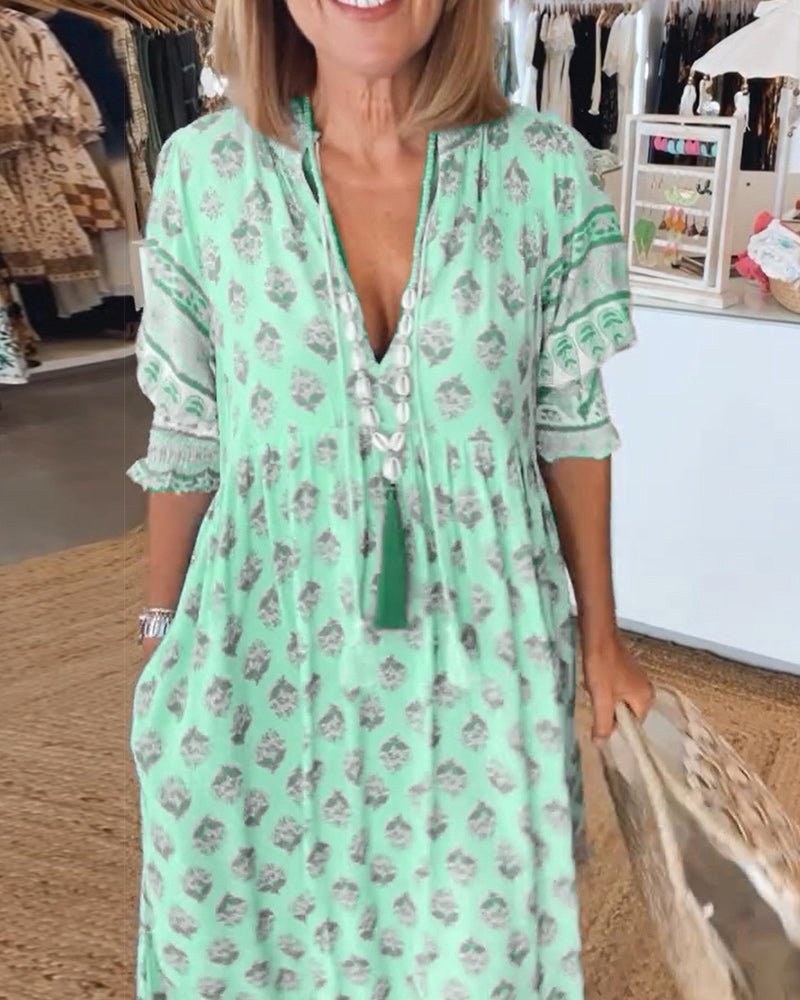 Mana | Women's Floral V-Neck Midi Dress - image 17