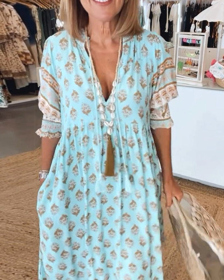 Mana | Women's Floral V-Neck Midi Dress - image 5