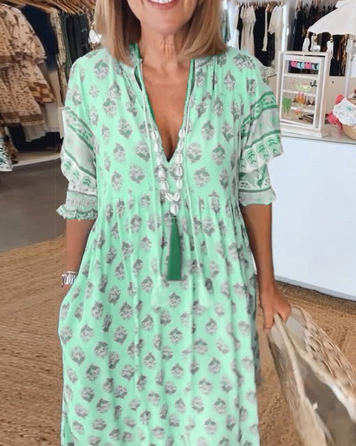 Mana | Women's Floral V-Neck Midi Dress - image 7
