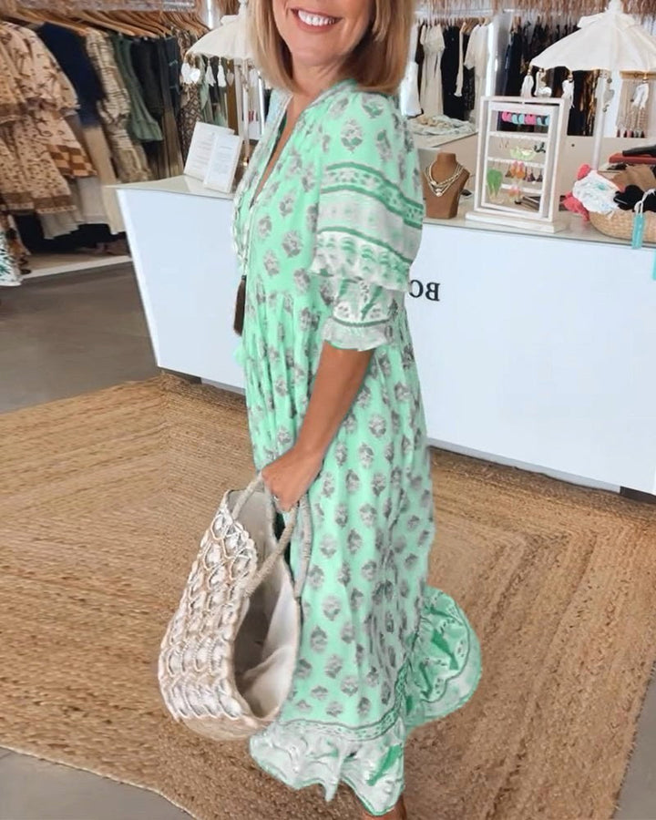 Mana | Women's Floral V-Neck Midi Dress - image 9
