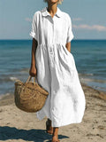 Mandy | Women's Collared Button Front Midi Dress - White