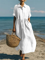 Mandy | Women's Collared Button Front Midi Dress - White