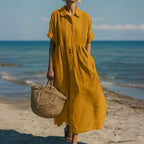 Mandy | Women's Collared Button Front Midi Dress - Orange