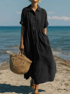 Mandy | Women's Collared Button Front Midi Dress - Sage Green