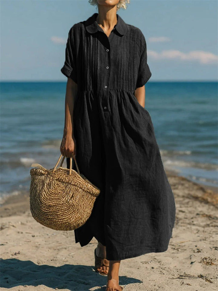 Mandy | Women's Collared Button Front Midi Dress - Sage Green