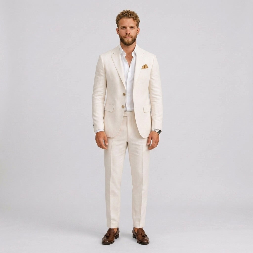 Eli | Men's Slim-Fit Linen Suit, Tailored Two-Piece Suit | Animated Apparel