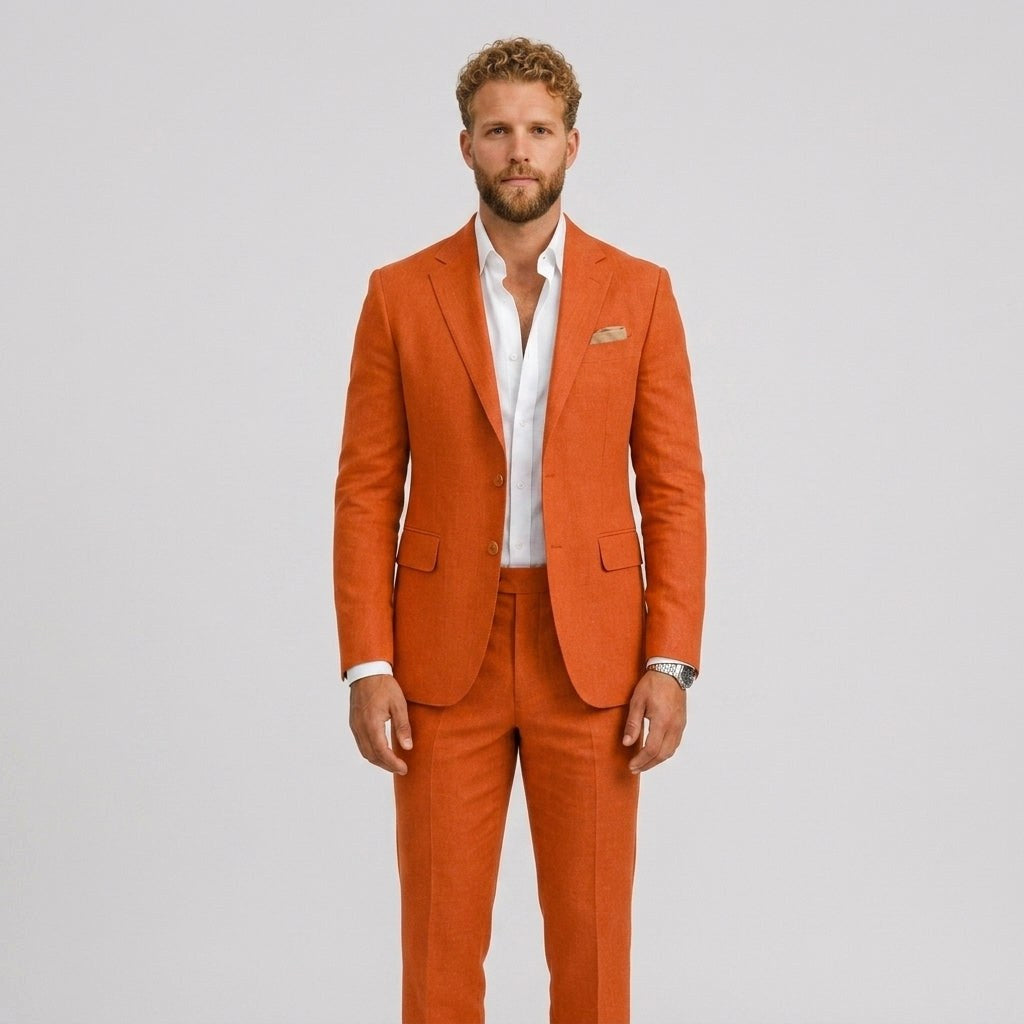 Eli | Men's Slim-Fit Linen Suit, Tailored Two-Piece Suit | Animated Apparel