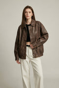 Margaux | Women's Oversized Faux Leather Jacket, Vintage Brown Outerwear | Animated Apparel