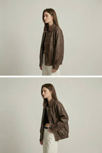 Margaux | Women's Oversized Faux Leather Jacket, Vintage Brown Outerwear | Animated Apparel