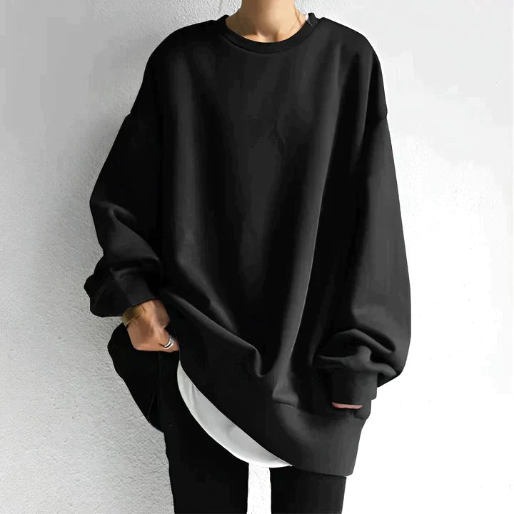 Marianne | Women's Oversized Crew Neck Tunic Sweater, Drop Shoulder Knitwear | Animated Apparel | Black