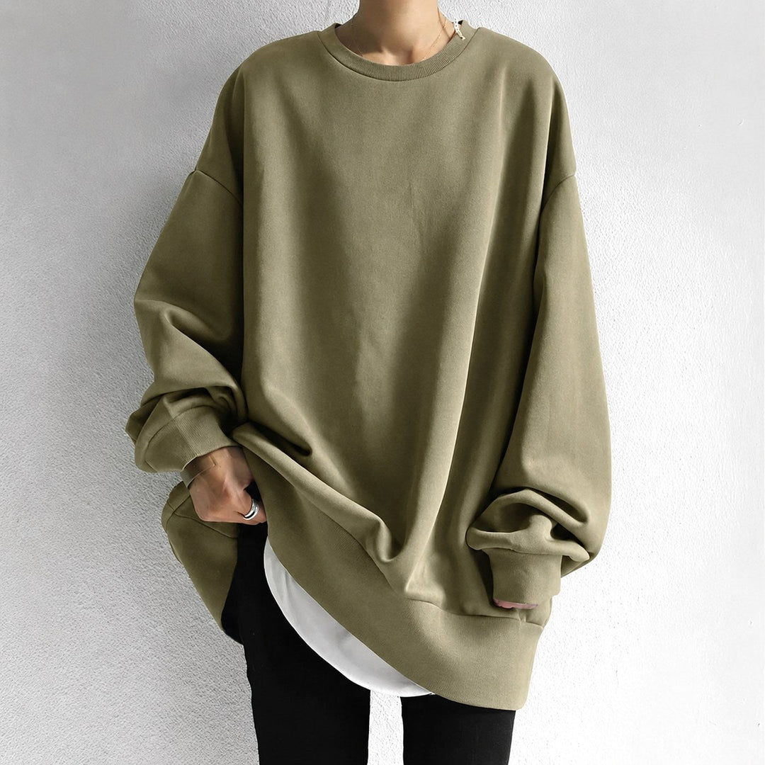Marianne | Women's Oversized Crew Neck Tunic Sweater, Drop Shoulder Knitwear | Animated Apparel | Brown