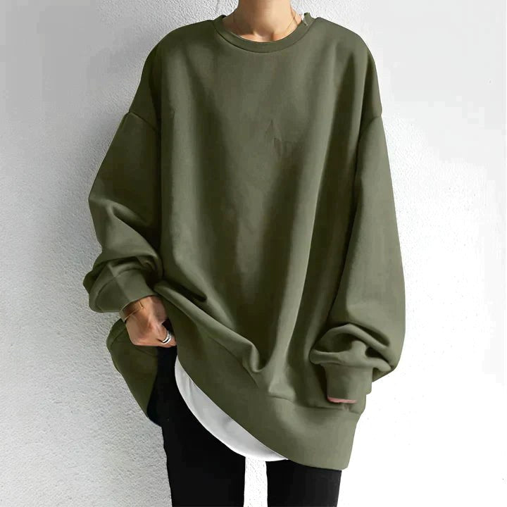 Marianne | Women's Oversized Crew Neck Tunic Sweater, Drop Shoulder Knitwear | Animated Apparel | Army Green