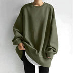 Marianne | Women's Oversized Crew Neck Tunic Sweater, Drop Shoulder Knitwear | Animated Apparel | Army Green