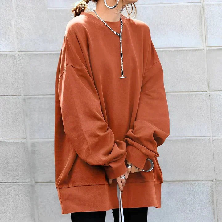 Marianne | Women's Oversized Crew Neck Tunic Sweater, Drop Shoulder Knitwear | Animated Apparel | Orange