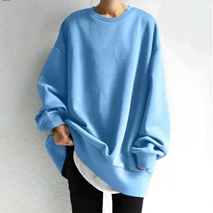 Marianne | Women's Oversized Crew Neck Tunic Sweater, Drop Shoulder Knitwear | Animated Apparel | Light Blue