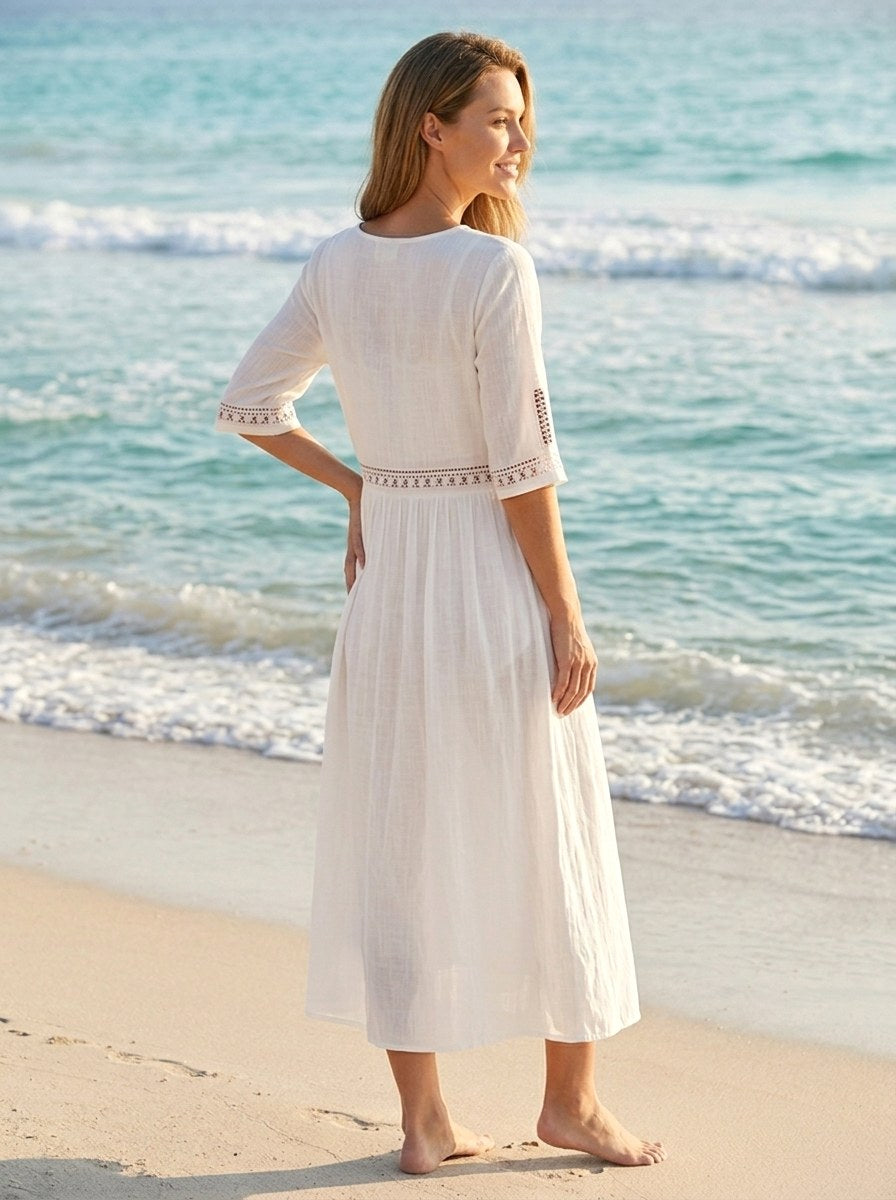 Maribel | Women's Cotton Midi Dress - image 3