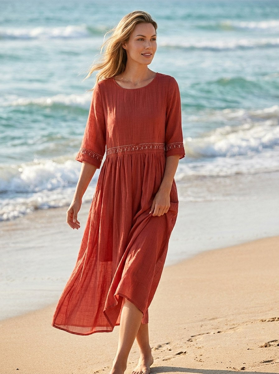 Maribel | Women's Cotton Midi Dress - image 7