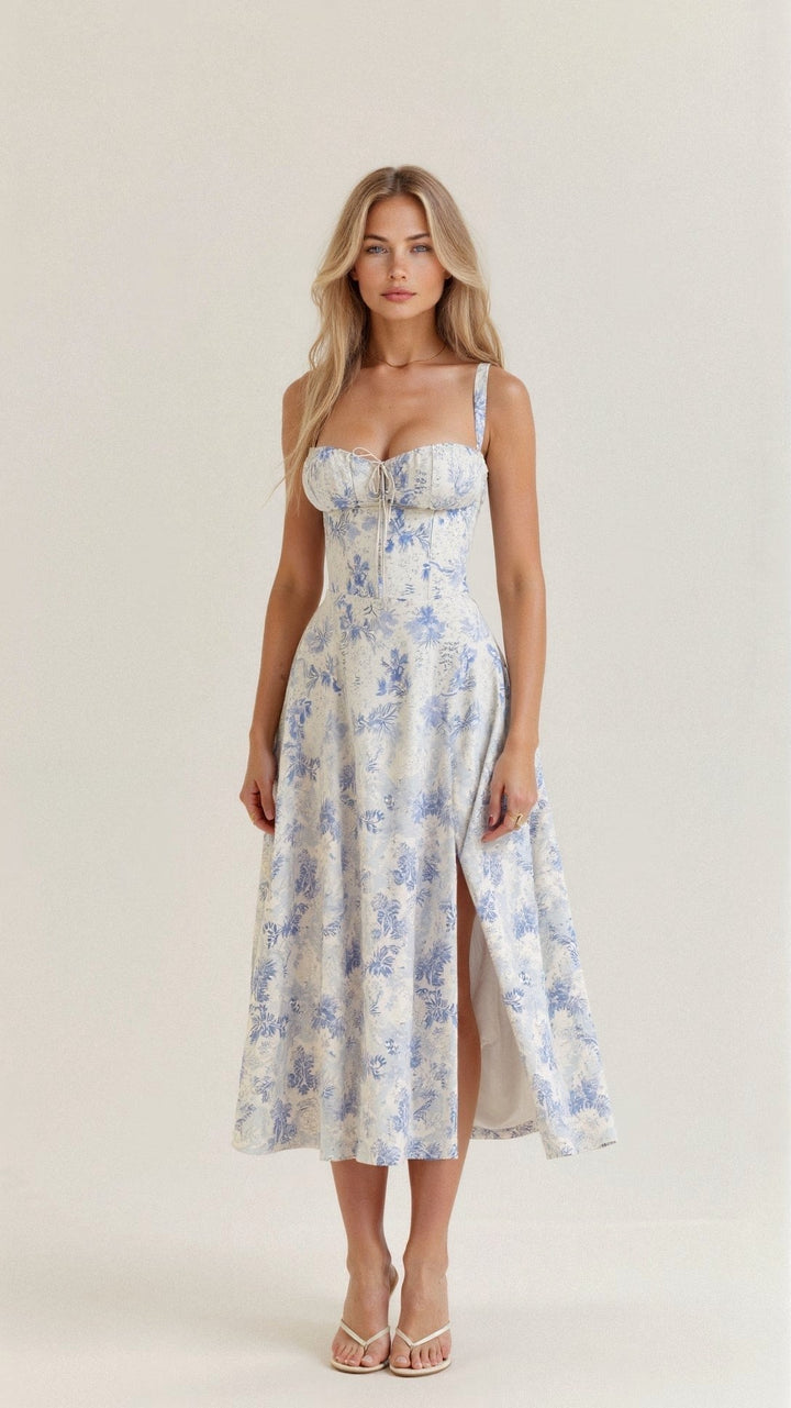 Maris | Women's Floral Midi Dress - Light Yellow