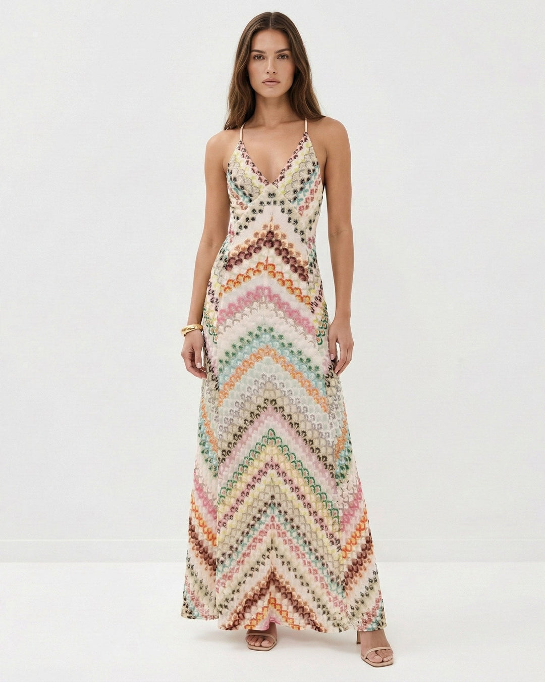Marlowe | Women's Backless V-Neck Striped Maxi Dress - image 1
