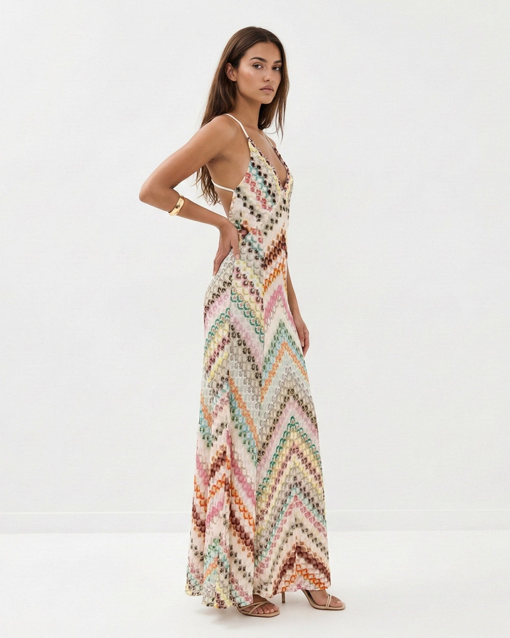 Marlowe | Women's Backless V-Neck Striped Maxi Dress - image 2