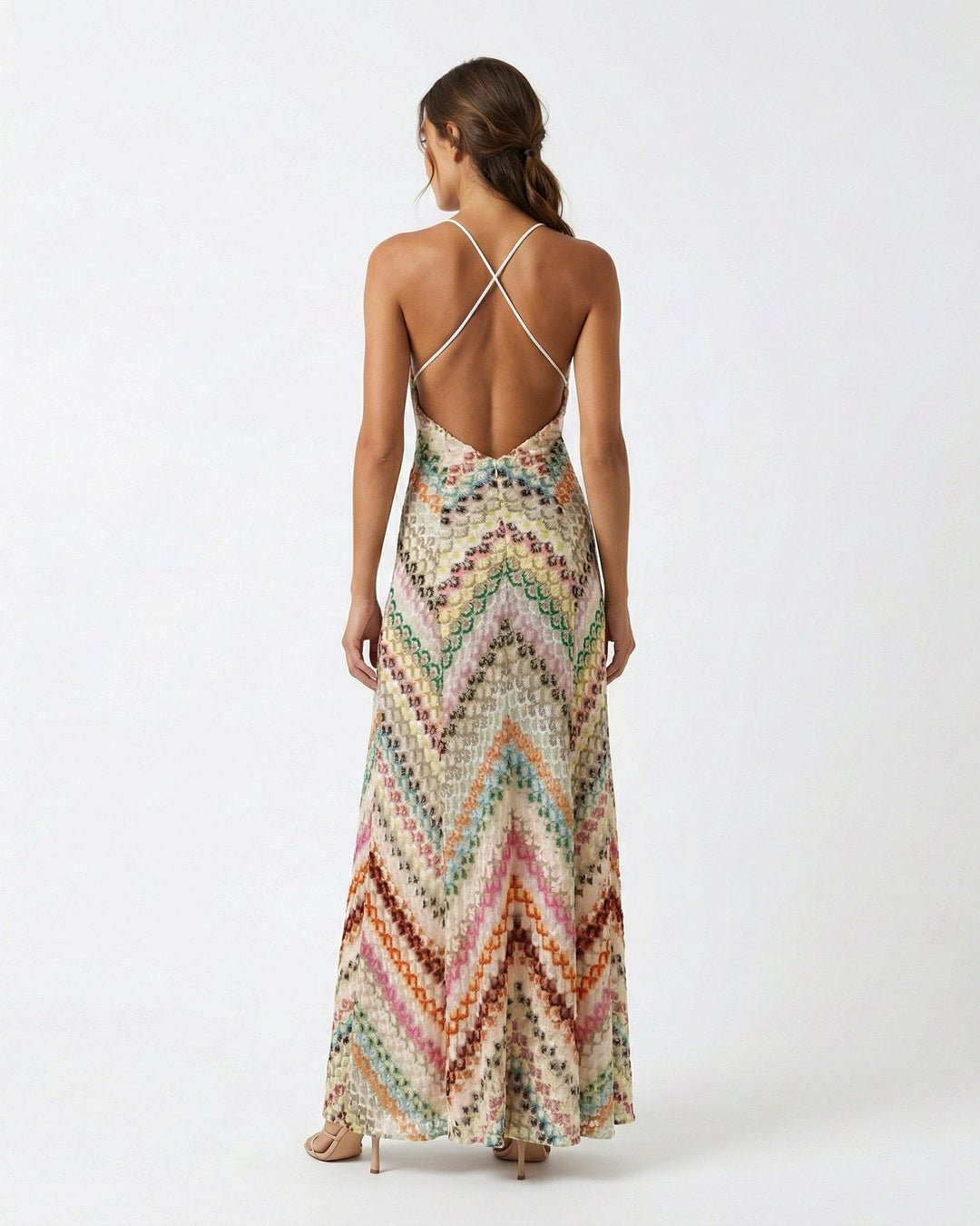 Marlowe | Women's Backless V-Neck Striped Maxi Dress - image 3