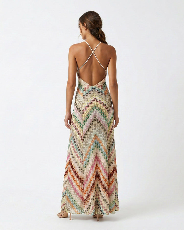 Marlowe | Women's Backless V-Neck Striped Maxi Dress - image 3