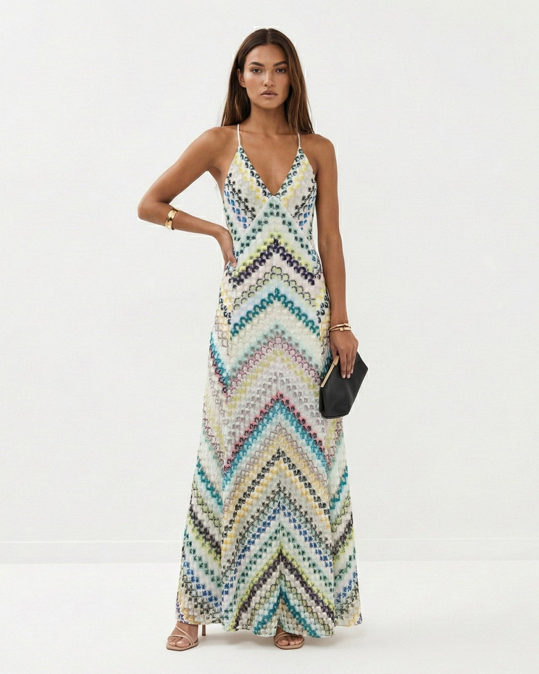 Marlowe | Women's Backless V-Neck Striped Maxi Dress - image 4