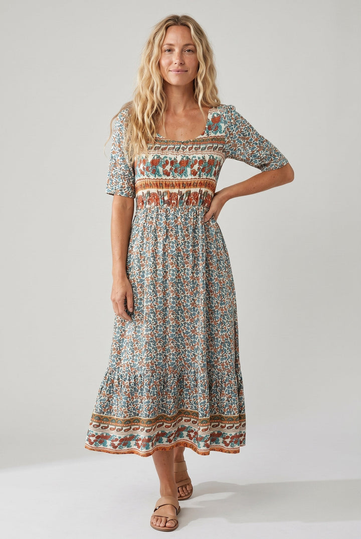 Marlowe | Women's Boho Print Midi Dress - Multicolor B