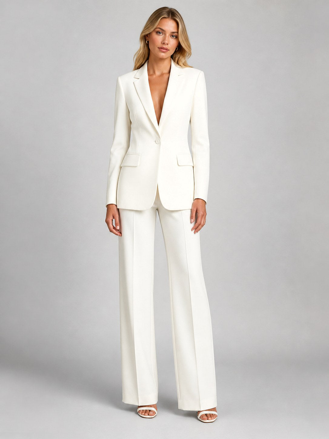 Martha | Women's Tailored Blazer and Wide-Leg Trousers Set, Smart Occasion Suit | Animated Apparel | White