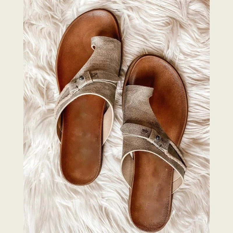 Mary | Women's Orthopedic Sandals with Toe Loop - Khaki