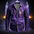 Mason | Men's Gothic Print Button-Up Shirt, Halloween Statement Shirt | Animated Apparel | Purple