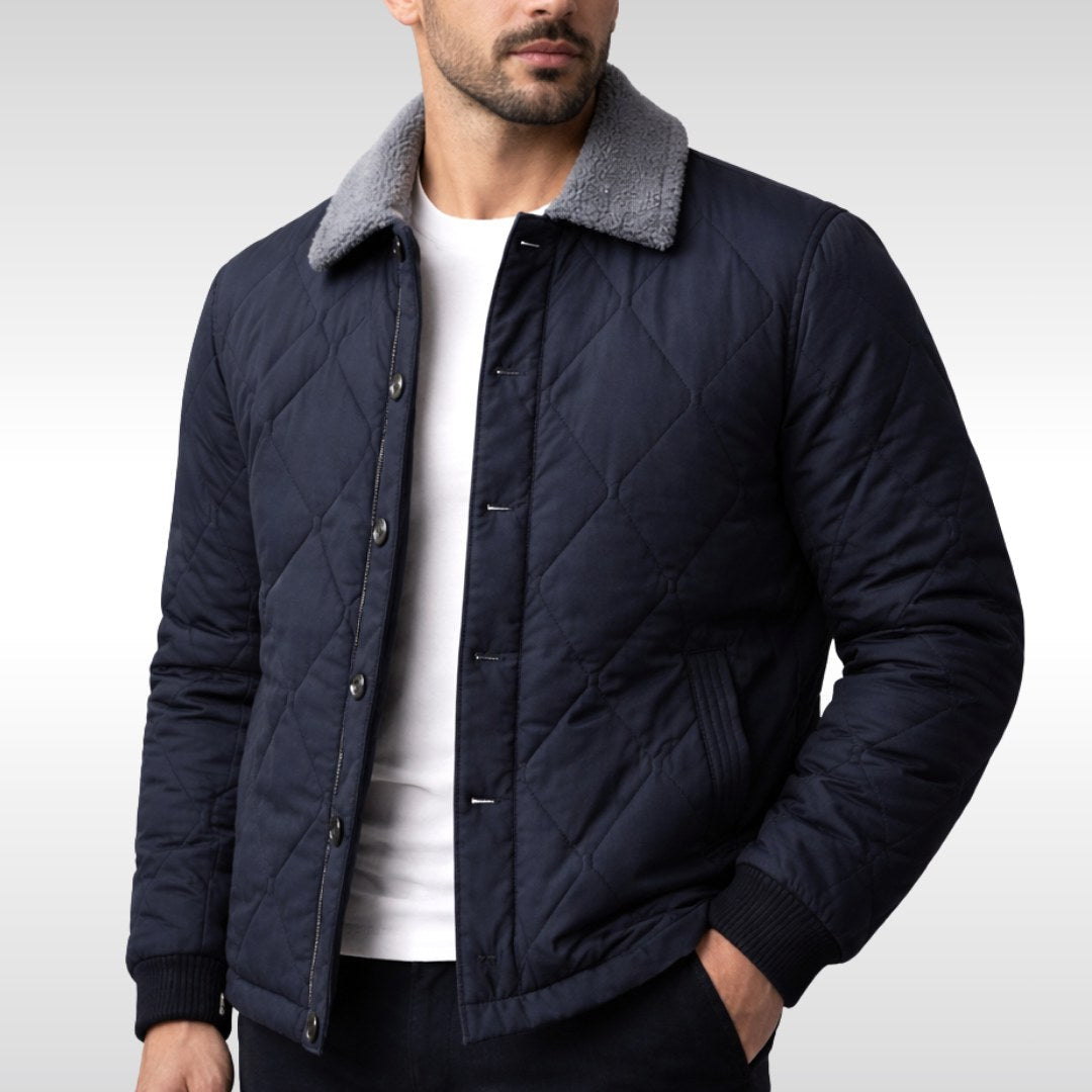 Mason | Men's Quilted Fleece Jacket, Warm Autumn Jacket | Animated Apparel | Blue